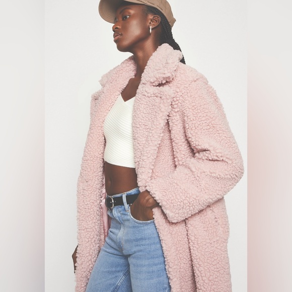 Long UGG Gertrude Teddy Sherpa Fleece Jacket Coat Clay Pink - Picture 6 of 7